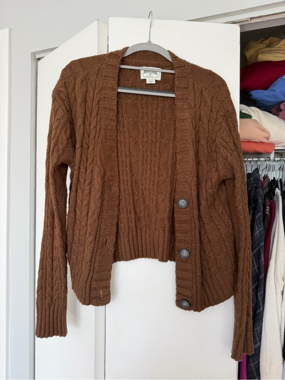 American Eagle Outfitters Brown Cable-Knit Button Cardigan